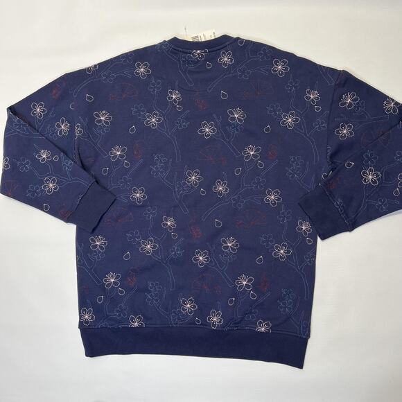 Disney Princess Mulan Sweatshirt Womens Large Navy Blue Floral Crew Pullover New - Picture 2 of 7